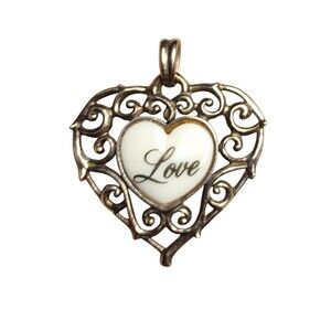 Vintage Lennox China Silver Silver 14k Gold Wash Heart Pendant